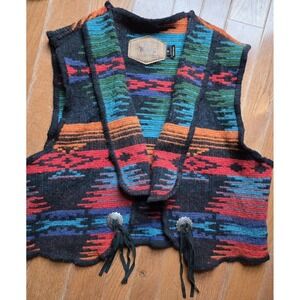 VTG Woolrich Aztec Wool Vest Women's XL Runs Small READ Concho Boxy Made In USA
